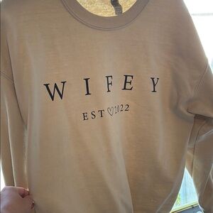 Beige Crew Neck Sweater with Bold WIFEY 2022 Print